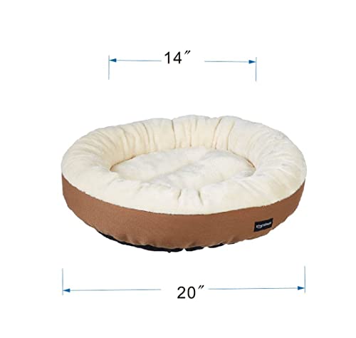 AmazonBasics Round Bolster Dog Bed with Flannel Top, 20-Inch, Brown
