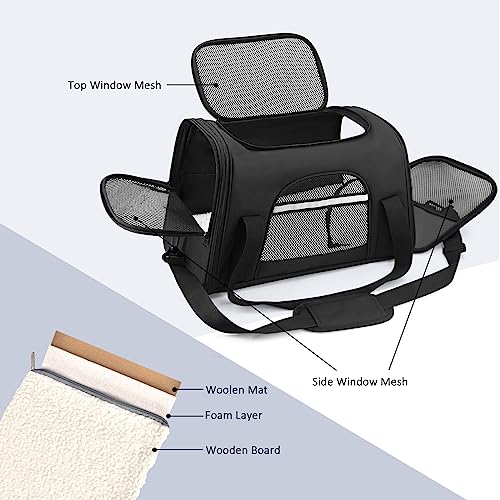 Pet Carrier Airline Approved Pet Carrier Puppy Dog Carriers for Small Dogs, Cat Carriers for Medium Cats Small Cats, Small Pet Carrier Small Dog Carrier Airline Approved Cat Travel Carrier-ALL Black