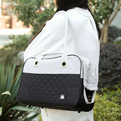 MG Collection Black/Gray Designer Inspired Stylish Quilted Soft Sided Travel Dog and Cat Pet Carrier Tote Hand Bag