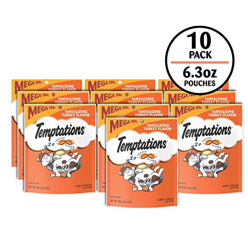 TEMPTATIONS Classic Crunchy and Soft Cat Treats Tantalizing Turkey Flavor, 6.3 oz. Pouch, Pack of 10