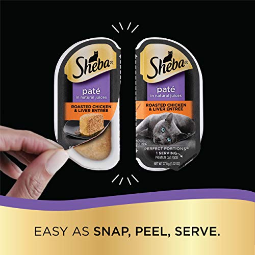 SHEBA PERFECT PORTIONS Soft Wet Cat Food Paté in Natural Juices Roasted Chicken & Liver Entrée, (24) 2.6 oz. Easy Peel Twin-Pack Trays