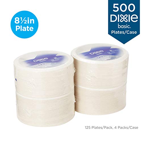 Dixie Basic 8.5 Light-Weight Paper Plates by GP PRO (Georgia-Pacific), White, DBP09W, 500 Count (125 Plates Per Pack, 4 Packs Per Case)