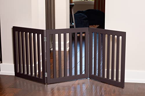 Internet's Best Traditional Dog Gate - 3 Panel - 24 Inch Step Over Fence - Free Standing Folding Z Shape Indoor Doorway Hall Stairs Pet Puppy Gate - Fully Assembled - Espresso - MDF