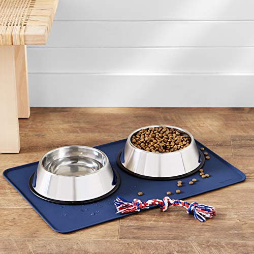 AmazonBasics Waterproof Anti-Slip Silicone Pet Food and Water Bowl Mat, 24 x 16 Inches, Blue