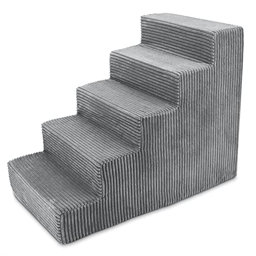 USA Made Pet Steps/Stairs with CertiPUR-US Certified Foam for Dogs & Cats by Best Pet Supplies - Gray, 5-Step (H: 22.5")