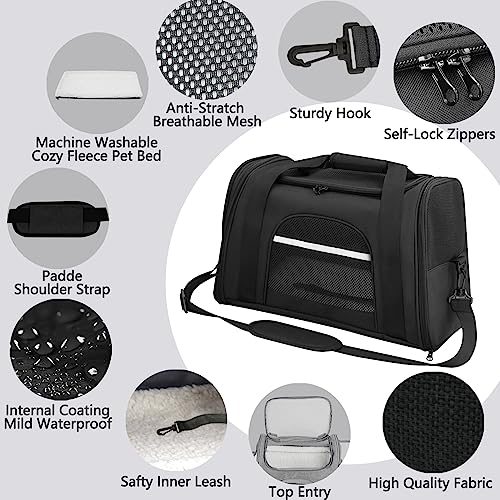 Pet Carrier Airline Approved Pet Carrier Puppy Dog Carriers for Small Dogs, Cat Carriers for Medium Cats Small Cats, Small Pet Carrier Small Dog Carrier Airline Approved Cat Travel Carrier-ALL Black