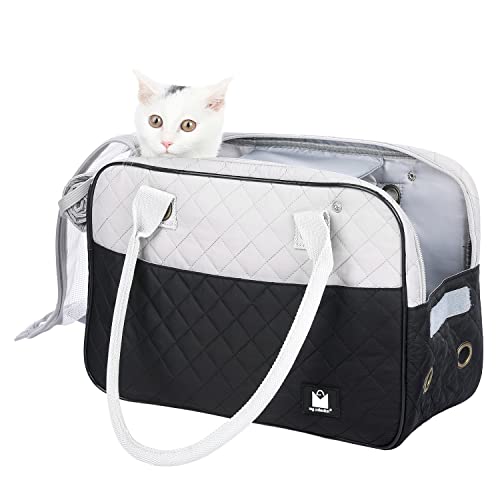 MG Collection Black/Gray Designer Inspired Stylish Quilted Soft Sided Travel Dog and Cat Pet Carrier Tote Hand Bag