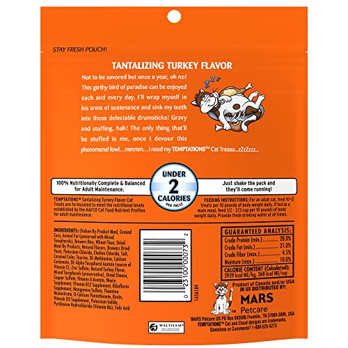 TEMPTATIONS Classic Crunchy and Soft Cat Treats Tantalizing Turkey Flavor, 6.3 oz. Pouch, Pack of 10