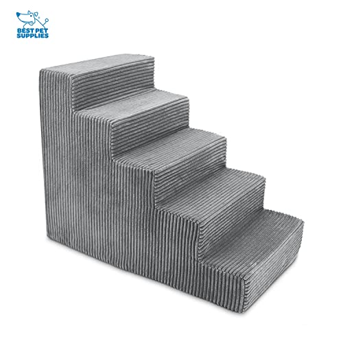 USA Made Pet Steps/Stairs with CertiPUR-US Certified Foam for Dogs & Cats by Best Pet Supplies - Gray, 5-Step (H: 22.5")