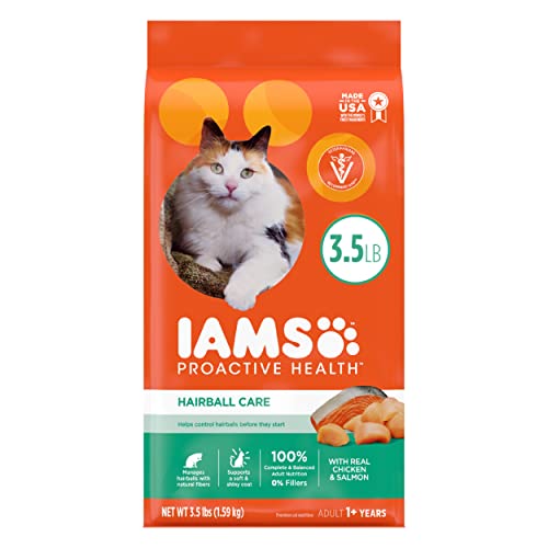 IAMS PROACTIVE HEALTH Adult Hairball Care Protein-Rich Hairball Control Dry Cat Food with Chicken and Salmon, 3.5 lb. Bag