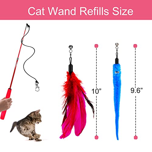 SUIYI Cat Feather Toys 17 Packs, Retractable Cat Wand Toys and Replacement Refills with Bells, Interactive Cat Toys for Cat Exercise