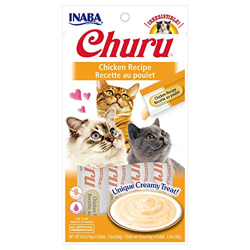 INABA Churu Lickable Purée Natural Cat Treats (Chicken Recipe, 4 Tubes)