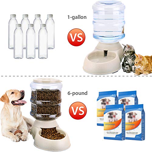Automatic Cat Feeder and Water Dispenser in Set with Pet Food Mat for Small Medium Dog Pets Puppy Kitten Big Capacity 1 Gallon x 2