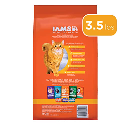 IAMS PROACTIVE HEALTH Adult Hairball Care Protein-Rich Hairball Control Dry Cat Food with Chicken and Salmon, 3.5 lb. Bag