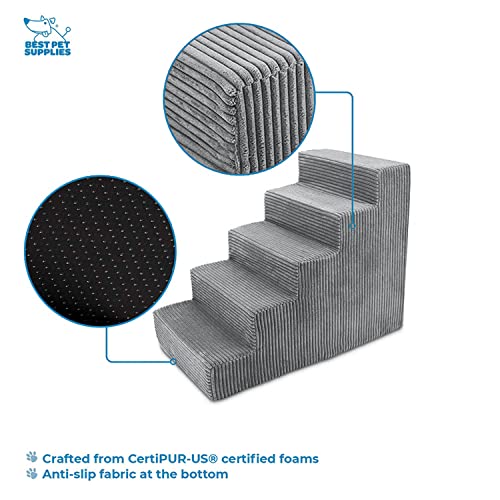 USA Made Pet Steps/Stairs with CertiPUR-US Certified Foam for Dogs & Cats by Best Pet Supplies - Gray, 5-Step (H: 22.5")