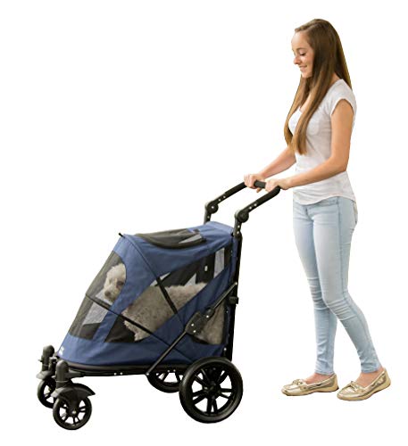 Pet Gear NO-Zip Stroller, Push Button Zipperless Dual Entry, for Single or Multiple Dogs/Cats, Pet Can Easily Walk in/Out, No Need to Lift Pet, Midnight Blue, Large - Push Button Entry (PG8650NZMB)