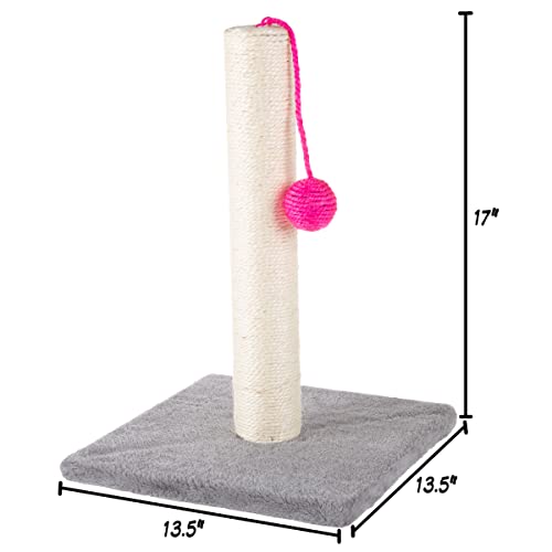 PETMAKER Cat Scratching Post  Scratcher for Cats and Kittens with Sisal Rope and Square Base, Hanging Toy Ball for Interactive Play (17 Inch)