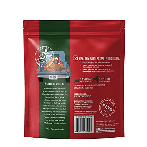 Wholesome Pride Sweet Potato Chews Dog Treats, 8 oz, Holiday Edition - All Natural Healthy - Vegan, Gluten and Grain-Free Dog Snacks - Made in USA