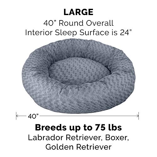 Furhaven Pet Dog Bed | Round Plush Faux Fur Ultra Calming Deep Sleep Cushion Non-Skid Cuddler Donut Pet Bed w/ Removable Cover for Dogs & Cats, Silver Frosting, Large