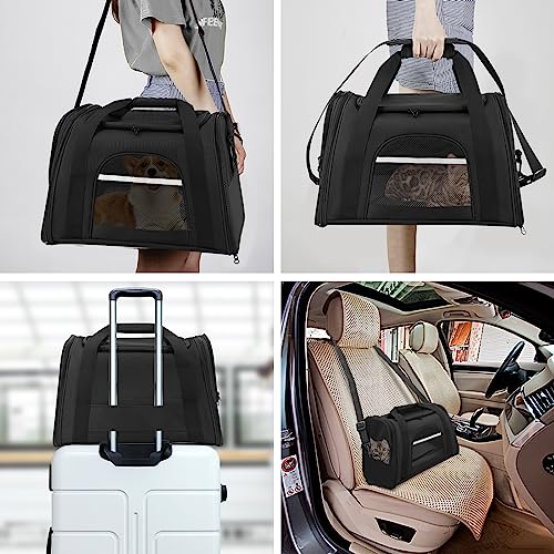 Pet Carrier Airline Approved Pet Carrier Puppy Dog Carriers for Small Dogs, Cat Carriers for Medium Cats Small Cats, Small Pet Carrier Small Dog Carrier Airline Approved Cat Travel Carrier-ALL Black
