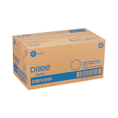 Dixie Basic 8.5 Light-Weight Paper Plates by GP PRO (Georgia-Pacific), White, DBP09W, 500 Count (125 Plates Per Pack, 4 Packs Per Case)