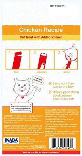 INABA Churu Lickable Purée Natural Cat Treats (Chicken Recipe, 4 Tubes)
