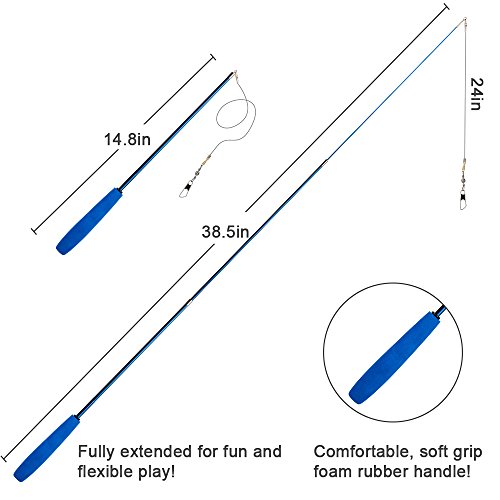 Depets Feather Teaser Cat Toy, Retractable Cat Wand Toy & 5PCS Assorted Teaser Refills with Bell, Interactive Catcher Teaser Toy Cat Feather Toy Funny Exercise for Indoor Cat and Kitten