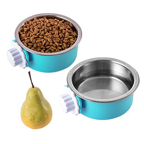 Ordermore Crate Dog Bowl,Stainless Steel Removable Hanging Food Water Bowl Cage Coop Cup for Dogs,Cats,Birds,Small Animals,Holds 14 Ounce