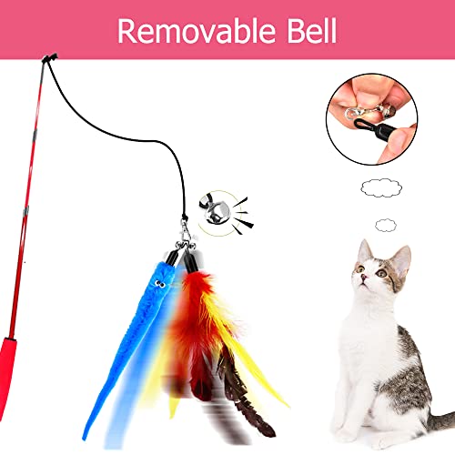 SUIYI Cat Feather Toys 17 Packs, Retractable Cat Wand Toys and Replacement Refills with Bells, Interactive Cat Toys for Cat Exercise