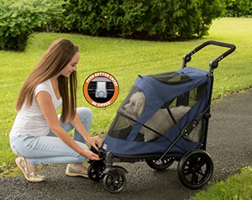 Pet Gear NO-Zip Stroller, Push Button Zipperless Dual Entry, for Single or Multiple Dogs/Cats, Pet Can Easily Walk in/Out, No Need to Lift Pet, Midnight Blue, Large - Push Button Entry (PG8650NZMB)