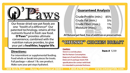 Freeze-Dried/Dehydrated Chicken Breast Chunk Treats for Cats & Dogs by O'Paws/Oma's Pride - 4 oz