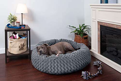 Furhaven Pet Dog Bed | Round Plush Faux Fur Ultra Calming Deep Sleep Cushion Non-Skid Cuddler Donut Pet Bed w/ Removable Cover for Dogs & Cats, Silver Frosting, Large