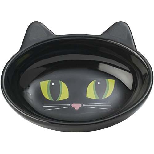 PetRageous Oval Frisky Kitty Pet Bowl, 5.5-Inch, Black