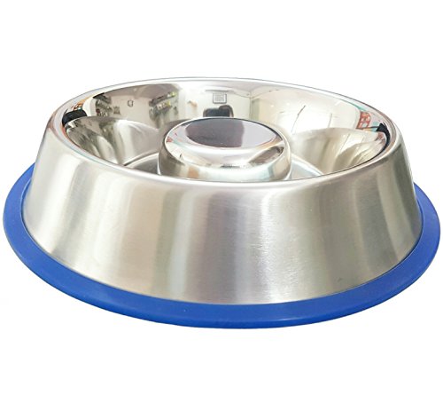 Stainless Steel Interactive Slow Feed Dog Bowl with a Silicone Base by Mr. Peanut's, Fun Healthy Bloat Stop Feeder