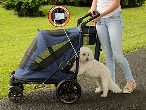 Pet Gear NO-Zip Stroller, Push Button Zipperless Dual Entry, for Single or Multiple Dogs/Cats, Pet Can Easily Walk in/Out, No Need to Lift Pet, Midnight Blue, Large - Push Button Entry (PG8650NZMB)