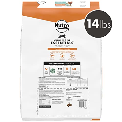 NUTRO WHOLESOME ESSENTIALS Adult Indoor Natural Dry Cat Food for Healthy Weight Farm-Raised Chicken & Brown Rice Recipe, 14 lb. Bag
