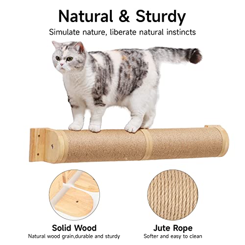 FUKUMARU Cat Scratching Post Wall Mounted, 36 Inch Tall Cat Scratch Post for Large Cats, Rubber Wood Cat Scratcher Posts for Kittens