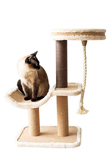 Catry, Cat Tree Cradle Bed with Natural Sisal Scratching Posts and Teasing Rope for Kitten (Beige)