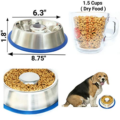 Stainless Steel Interactive Slow Feed Dog Bowl with a Silicone Base by Mr. Peanut's, Fun Healthy Bloat Stop Feeder
