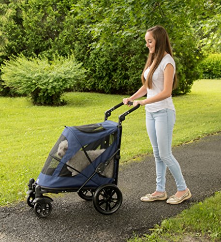 Pet Gear NO-Zip Stroller, Push Button Zipperless Dual Entry, for Single or Multiple Dogs/Cats, Pet Can Easily Walk in/Out, No Need to Lift Pet, Midnight Blue, Large - Push Button Entry (PG8650NZMB)
