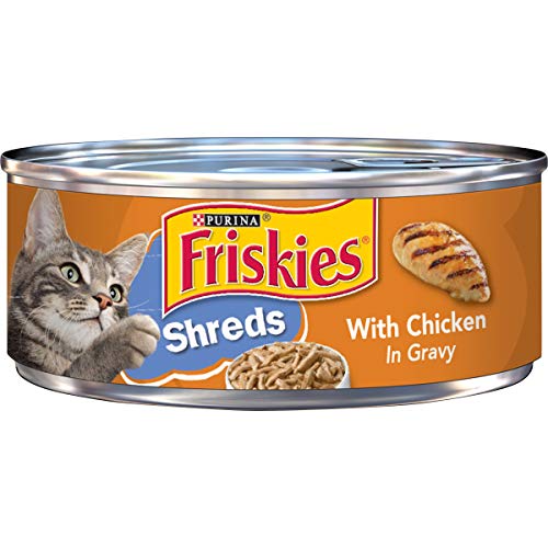 Purina Friskies Gravy Wet Cat Food, Shreds With Chicken - 5.5 oz. Cans (Pack of 24)
