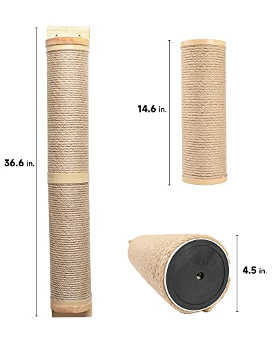 FUKUMARU Cat Scratching Post Wall Mounted, 36 Inch Tall Cat Scratch Post for Large Cats, Rubber Wood Cat Scratcher Posts for Kittens