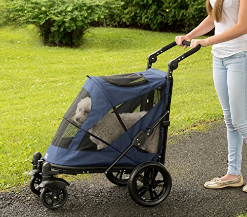 Pet Gear NO-Zip Stroller, Push Button Zipperless Dual Entry, for Single or Multiple Dogs/Cats, Pet Can Easily Walk in/Out, No Need to Lift Pet, Midnight Blue, Large - Push Button Entry (PG8650NZMB)