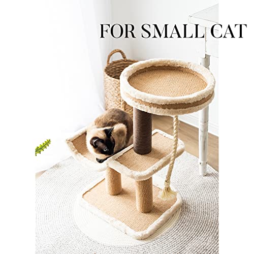 Catry, Cat Tree Cradle Bed with Natural Sisal Scratching Posts and Teasing Rope for Kitten (Beige)