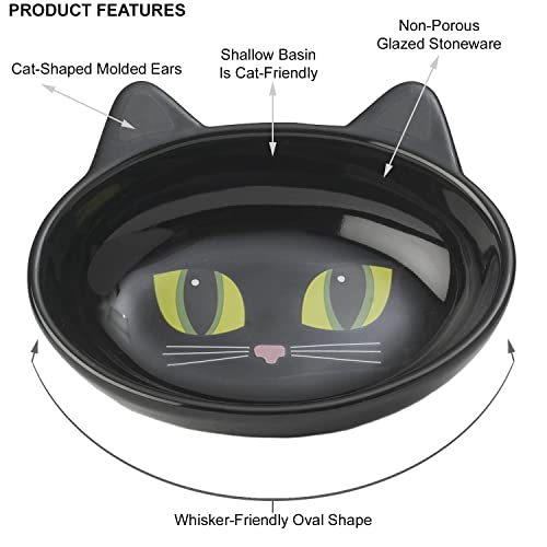 PetRageous Oval Frisky Kitty Pet Bowl, 5.5-Inch, Black