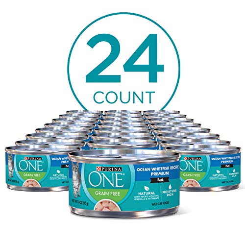 Purina ONE Natural, High Protein, Grain Free Pate Wet Cat Food, Ocean Whitefish Recipe - (24) 3 oz. Pull-Top Cans