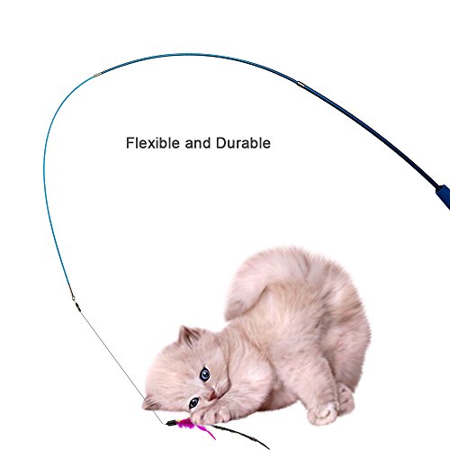 Depets Feather Teaser Cat Toy, Retractable Cat Wand Toy & 5PCS Assorted Teaser Refills with Bell, Interactive Catcher Teaser Toy Cat Feather Toy Funny Exercise for Indoor Cat and Kitten