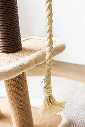 Catry, Cat Tree Cradle Bed with Natural Sisal Scratching Posts and Teasing Rope for Kitten (Beige)