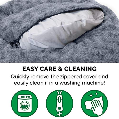 Furhaven Pet Dog Bed | Round Plush Faux Fur Ultra Calming Deep Sleep Cushion Non-Skid Cuddler Donut Pet Bed w/ Removable Cover for Dogs & Cats, Silver Frosting, Large