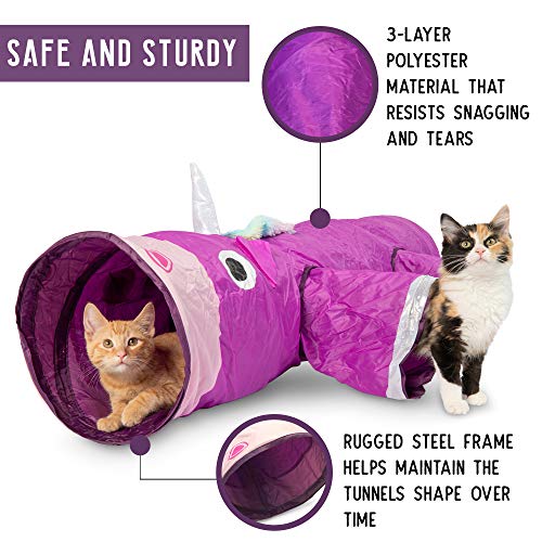 Pet Craft Supply Magic Mewnicorn Multi Cat Tunnel Boredom Relief Toys with Crinkle Feather String for Dogs, Cats, Rabbits, Kittens and Guinea Pigs for Hiding Hunting and Resting